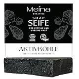 Meina Schwarze Seife mit Aktivkohle gegen Pickel und Akne, 100%...